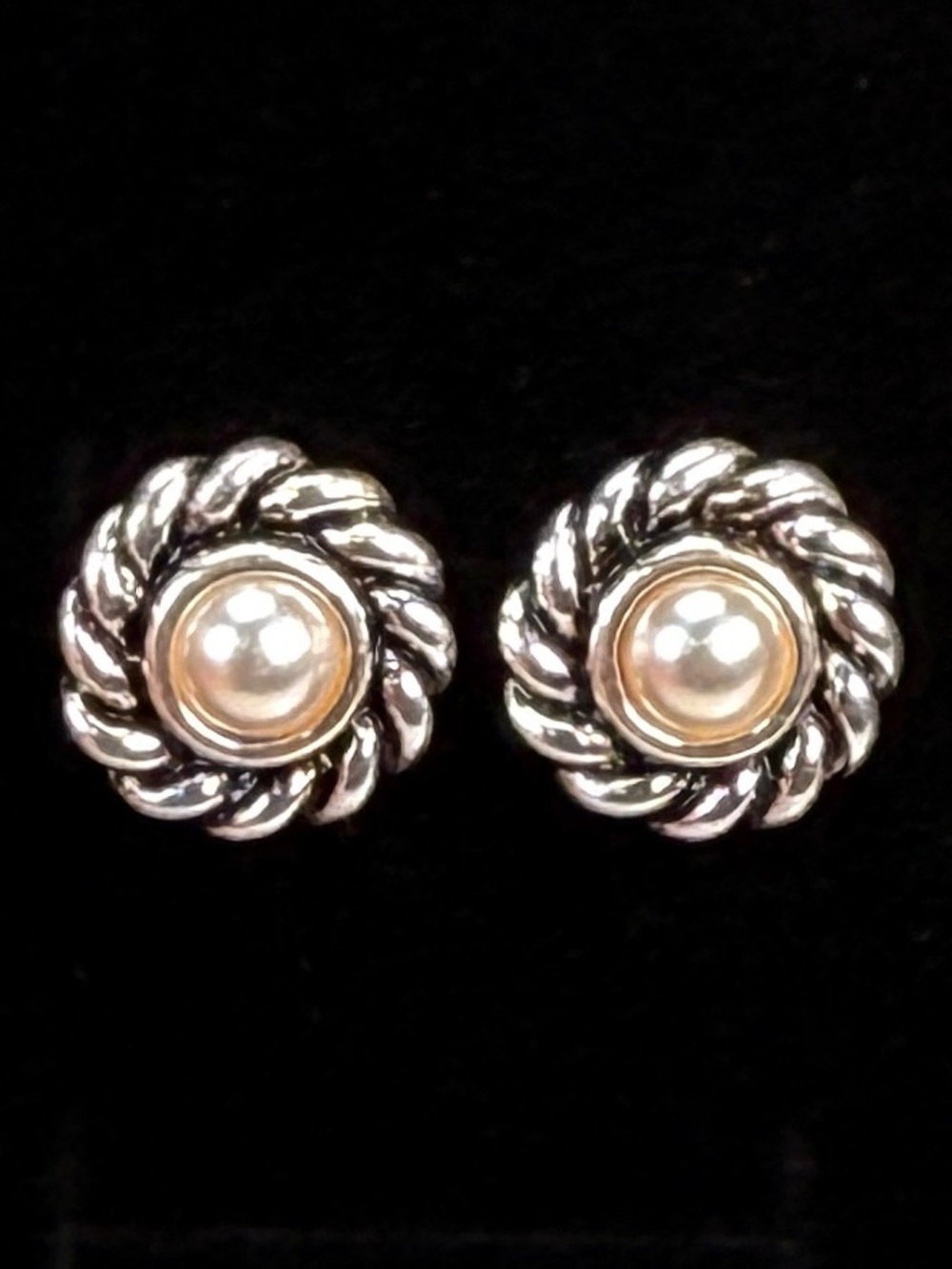Elegant Silvertone Faux Pearl Pierced Earrings